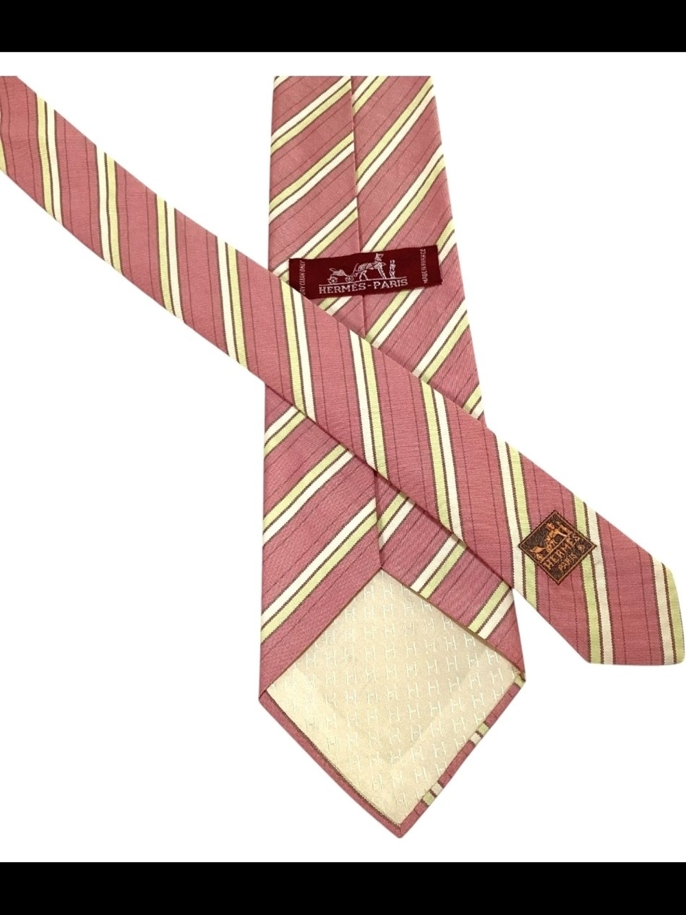 Hermès Pink and Cream Diagonal Stripe Silk Tie